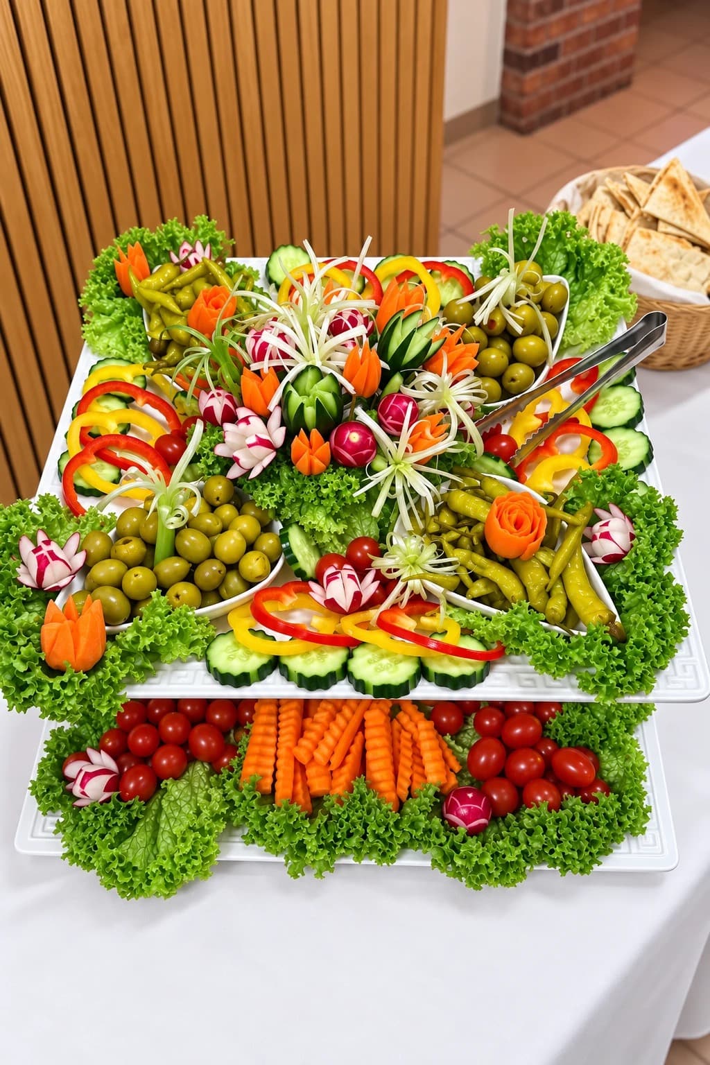Plateau de crudités, olives et pickles, finement décoré