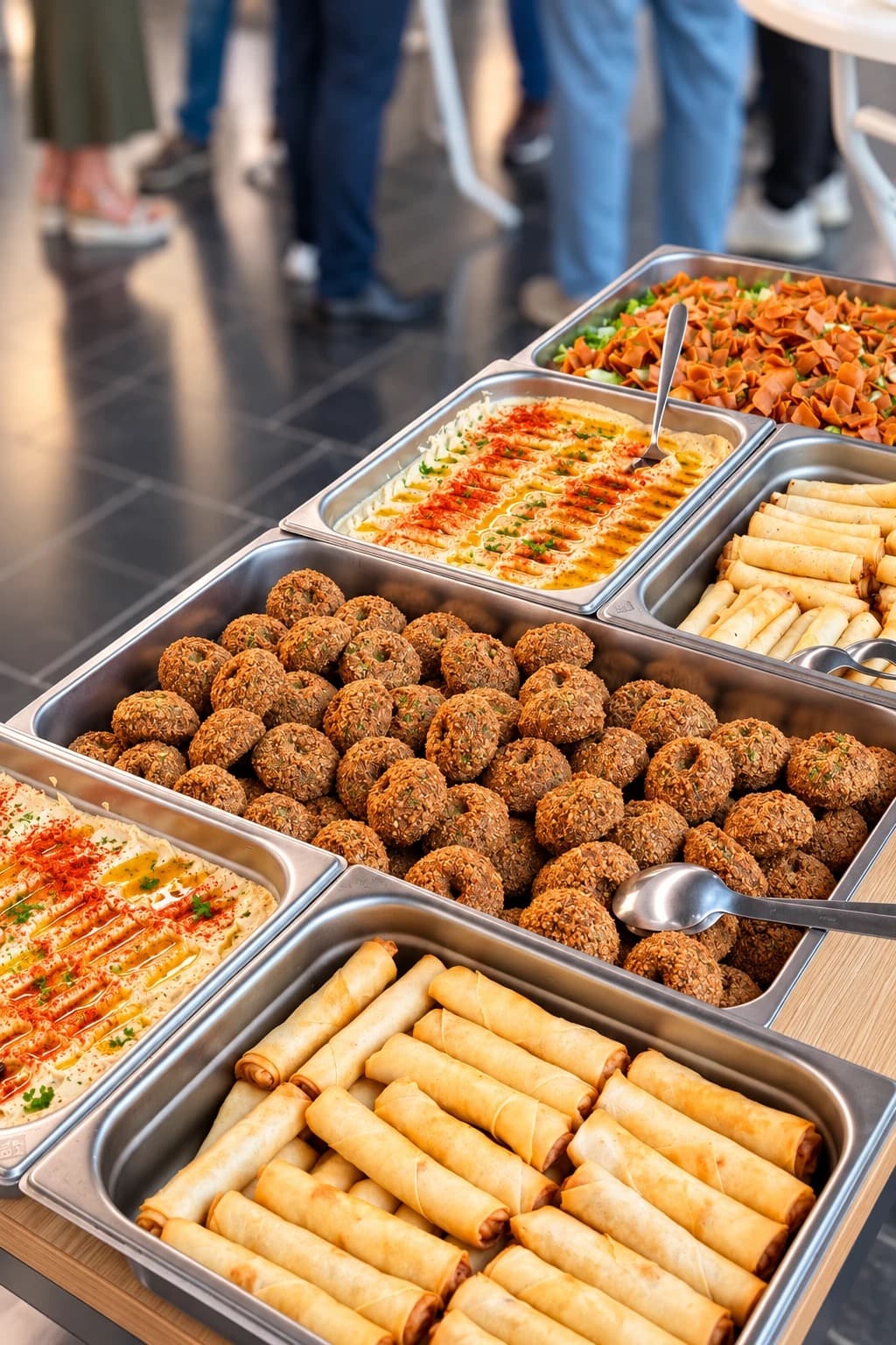 Buffet de falafels, houmous et rouleaux croustillants